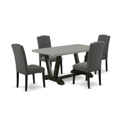 5-Pc Dinette Room Set - 4 Kitchen Chairs And 1 Modern Rectangular Cement Wood Dining Table By East West Furniture | Dining Sets | Modishstore