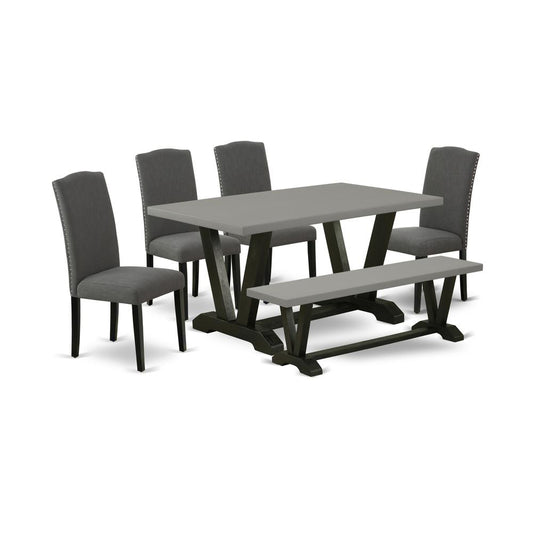 6-Pc Dinette Set - 4 Kitchen Chairs, A Dining Bench Cement Top And 1 Cement Kitchen Dining Table Top By East West Furniture | Dining Sets | Modishstore