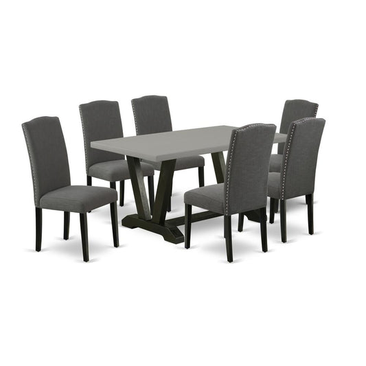 7-Pc Dining Room Set - 6 Dining Room Chairs And 1 Modern Rectangular Cement Dining Room Table By East West Furniture | Dining Sets | Modishstore