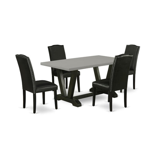 5-Pc Modern Dining Set - 4 Parson Dining Room Chairs And 1 Modern Rectangular Cement Dining Table By East West Furniture | Dining Sets | Modishstore