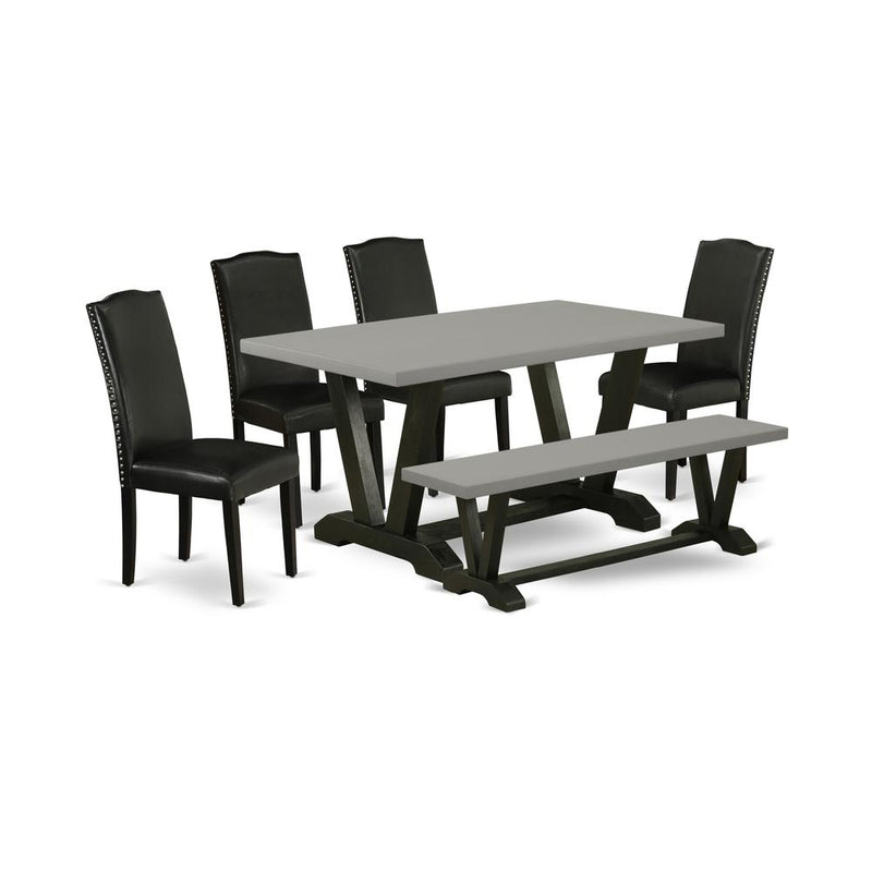 6-Pc Dining Table Set - 4 Parson Chairs, A Dining Bench Cement Top And 1 Cement Dining Table Top By East West Furniture | Dining Sets | Modishstore