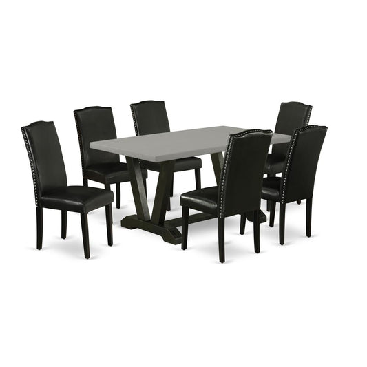 7-Pc Dining Room Table Set - 6 Dining Chairs And 1 Modern Rectangular Cement Dining Table By East West Furniture | Dining Sets | Modishstore