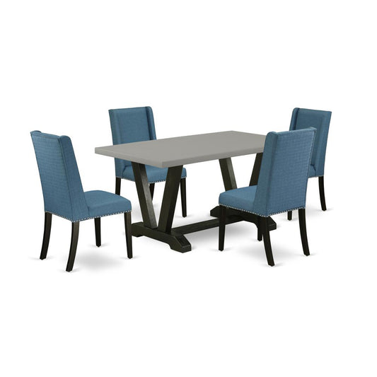 5-Piece Modern Dinette Set An Excellent Cement Color Dining Room Table Top And 4 Stunning Linen Fabric Kitchen Chairs By East West Furniture | Dining Sets | Modishstore
