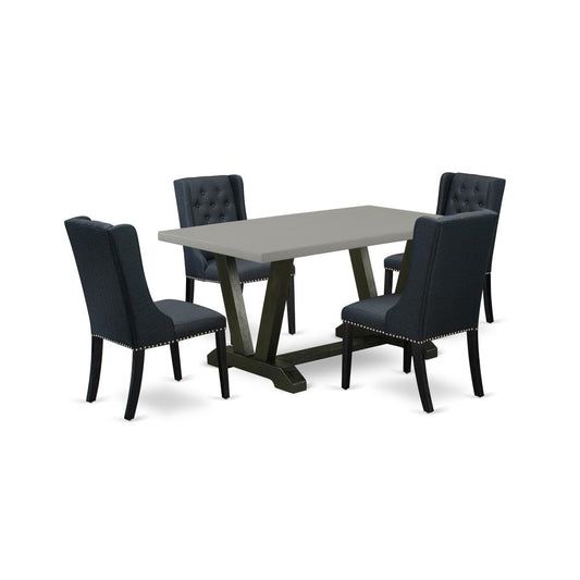 5 Piece Dining Room Set Consists Of 4 Black Linen Fabric Padded Chair Button Tufted By East West Furniture | Dining Sets | Modishstore