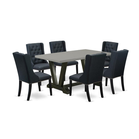 7 Piece Dining Room Set - 6 Black Linen Fabric Dining Room Chairs Button Tufted By East West Furniture | Dining Sets | Modishstore