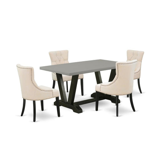 5-Pc Dinette Set - 4 Upholstered Dining Chairs And 1 Modern Rectangular Cement Breakfast Table By East West Furniture | Dining Sets | Modishstore