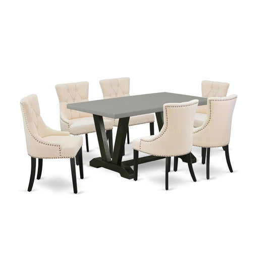7-Pc Modern Dining Table Set - 6 Dining Room Chairs And 1 Modern Rectangular Cement Kitchen Table By East West Furniture | Dining Sets | Modishstore