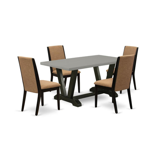5-Piece Awesome Dining Room Table Set A Good Cement Color Wood Dining Table Top And 4 Awesome Linen Fabric Parson Chairs By East West Furniture | Dining Sets | Modishstore