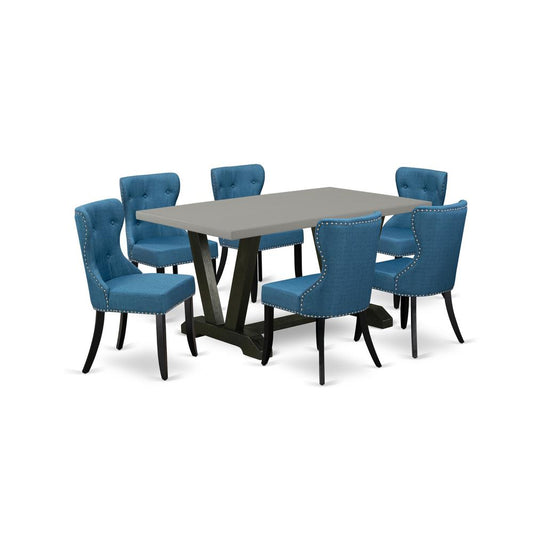 7-Piece Dining Table Set- 6 Upholstered Dining Chairs By East West Furniture | Dining Sets | Modishstore