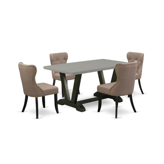 5-Piece Modern Dining Set- 4 Parson Dining Chairs By East West Furniture | Dining Sets | Modishstore