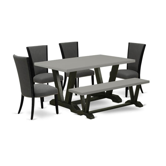 6 Piece Dining Room Set - 4 Dark Gotham Grey Linen Fabric Kitchen Chairs By East West Furniture | Dining Sets | Modishstore