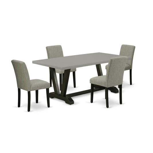 5-Pc Modern Dining Table Set - 4 Parson Chairs And 1 Modern Rectangular Cement Breakfast Table Top By East West Furniture | Dining Sets | Modishstore