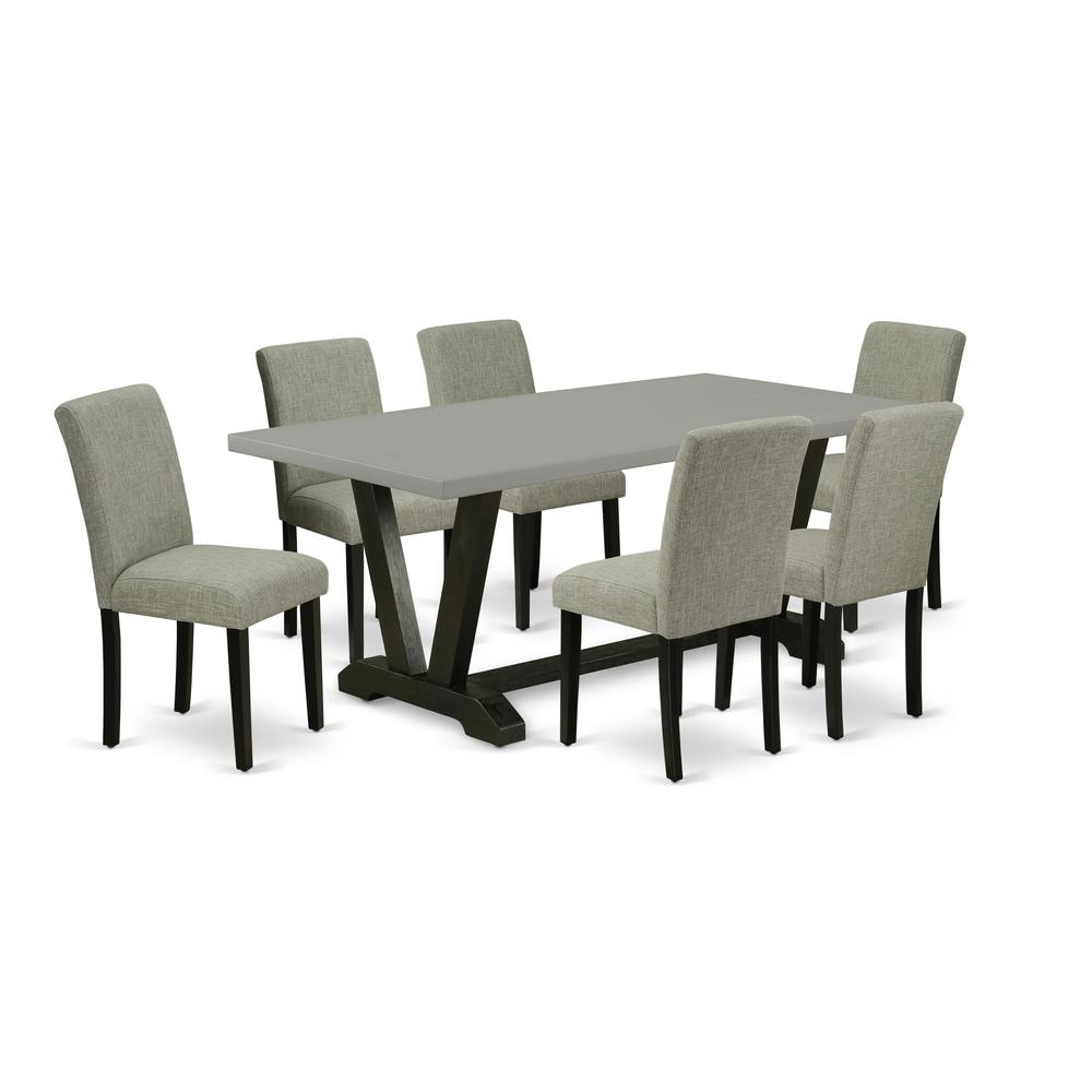 7-Pc Dining Room Table Set - 6 Padded Parson Chairs And 1 Modern Rectangular Cement Kitchen Dining Table Top By East West Furniture | Dining Sets | Modishstore