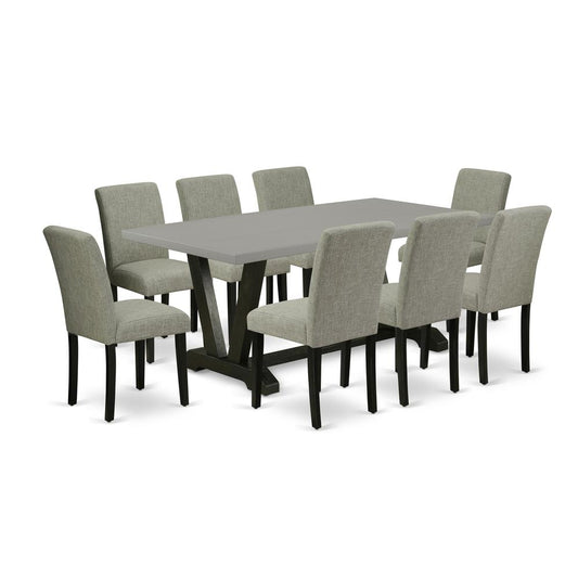 9-Pc Dinette Room Set - 8 Kitchen Parson Chairs And 1 Modern Rectangular Cement Kitchen Table Top By East West Furniture | Dining Sets | Modishstore