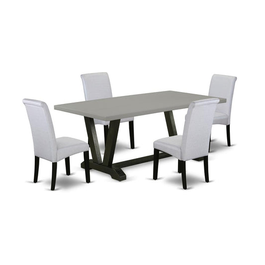 5-Pc Modern Dining Table Set - 4 Padded Parson Chairs And 1 Modern Rectangular Cement Dining Room Table Top By East West Furniture | Dining Sets | Modishstore