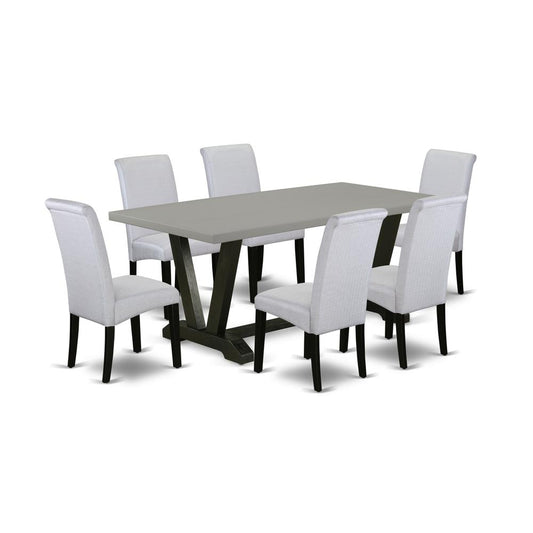 7-Pc Dining Room Set - 6 Dining Chairs And 1 Modern Rectangular Cement Wood Dining Table Top By East West Furniture | Dining Sets | Modishstore