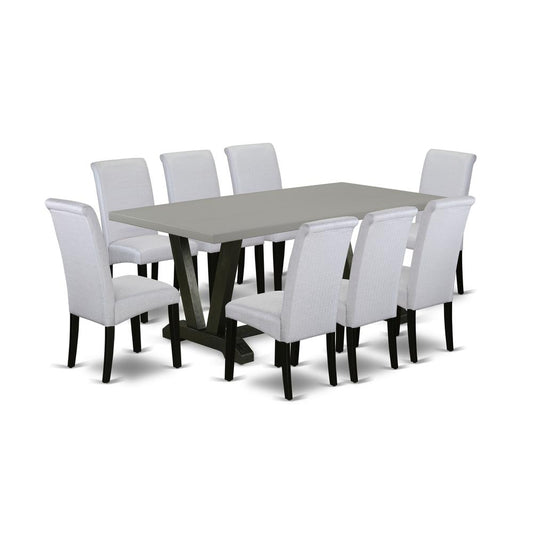 9-Pc Dining Table Set - 8 Parson Dining Room Chairs And 1 Modern Rectangular Cement Breakfast Table Top By East West Furniture | Dining Sets | Modishstore