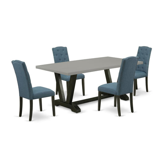 5-Pc Dining Room Table Set - 4 Dining Room Chairs And 1 Modern Cement Wooden Dining Table Top By East West Furniture | Dining Sets | Modishstore