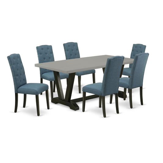 7-Pc Dining Room Set - 6 Parson Chairs And 1 Modern Rectangular Cement Wooden Dining Table Top By East West Furniture | Dining Sets | Modishstore