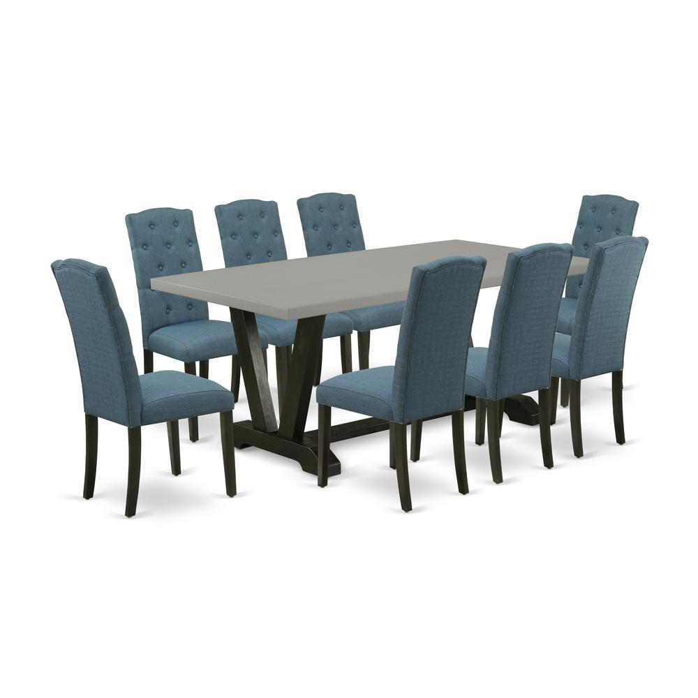 9-Pc Dining Room Set - 8 Dining Chairs And 1 Modern Rectangular Cement Wood Dining Table Top By East West Furniture | Dining Sets | Modishstore