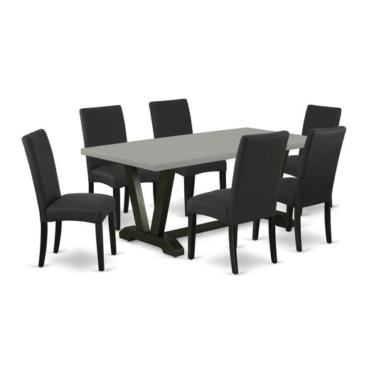7-Piece Dining Table Set - 6 Parson Dining Chairs And Dining Table Hardwood Frame By East West Furniture | Dining Sets | Modishstore