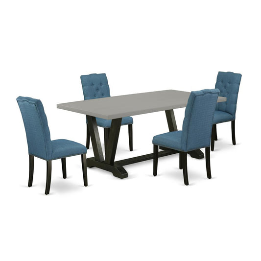 5-Piece Fashionable Dining Set A Good Cement Color Dining Table Top And 4 Wonderful Linen Fabric Parson Dining Chairs By East West Furniture | Dining Sets | Modishstore