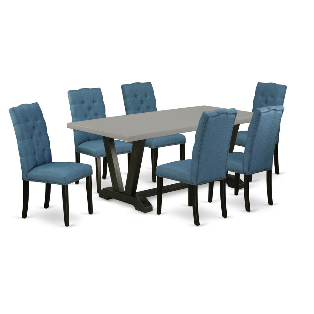 7-Piece Gorgeous Rectangular Table Set An Excellent Cement Color Rectangular Dining Table Top And 6 Amazing Solid Wood Legs And Linen Fabric Seat Dining Chairs By East West Furniture | Dining Sets | Modishstore