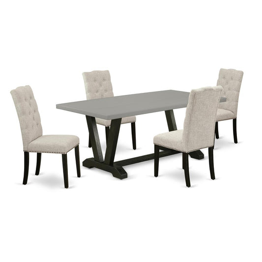 5-Pc Dining Room Table Set Included 4 Kitchen Parson Chair Upholstered Seat And High Button Tufted Chair Back And Rectangular Dining Dining Table By East West Furniture | Dining Sets | Modishstore