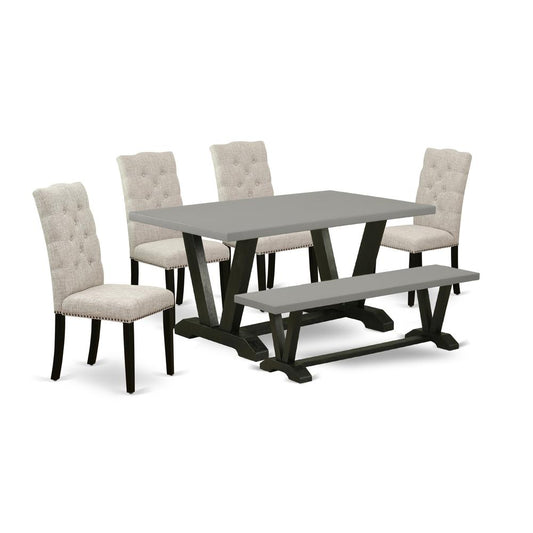 6-Piece Small Dining Table Set - 4 Kitchen Parson Chairs, A Beautiful Bench And A Rectangular Wood Table Solid Wood Frame By East West Furniture | Dining Sets | Modishstore