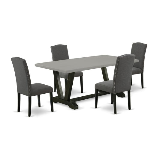 5-Pc Dinette Set Included 4 Parson Dining Chairs Upholstered Nails Head Seat And Stylish Chair Back And Rectangular Dining Table By East West Furniture | Dining Sets | Modishstore