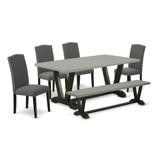 6-Piece Dining Room Set - 4 Upholstered Dining Chairs, A Wonderful Bench And A Rectangular Table Hardwood Structure By East West Furniture | Dining Sets | Modishstore