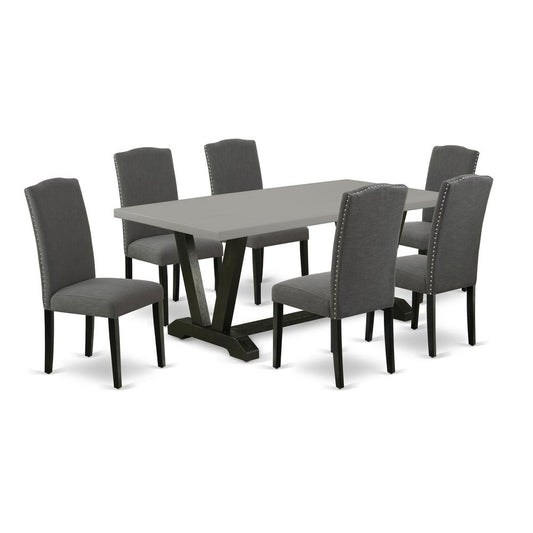 7-Piece Kitchen Set - 6 Kitchen Parson Chair And A Dinner Table Hardwood Frame By East West Furniture | Dining Sets | Modishstore