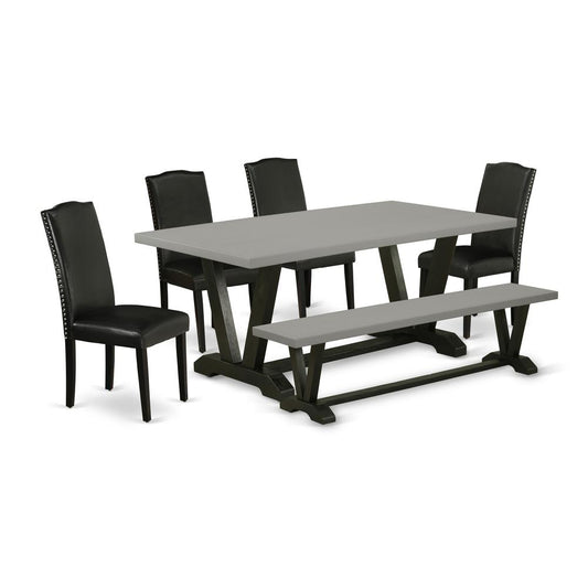 6-Pc Dinette Room Set - 4 Parson Chairs, A Dining Bench Cement Top And 1 Modern Cement Dining Room Table Top By East West Furniture | Dining Sets | Modishstore