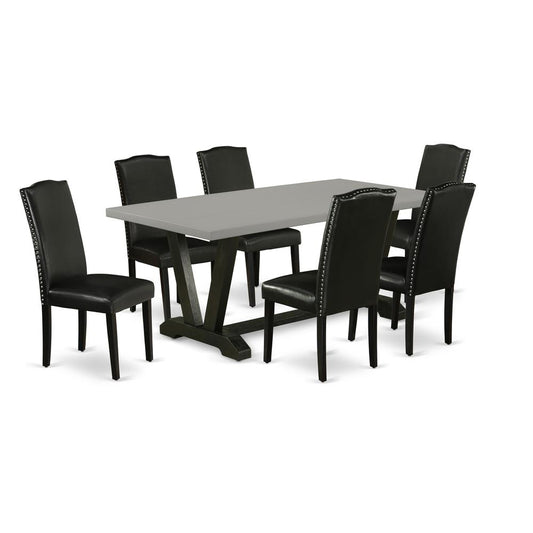 7-Pc Kitchen Dining Set - 6 Kitchen Chairs And 1 Modern Rectangular Cement Dining Room Table Top By East West Furniture | Dining Sets | Modishstore