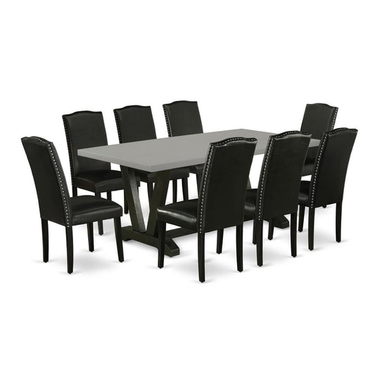 9-Pc Dining Room Table Set - 8 Parson Chairs And 1 Modern Rectangular Cement Kitchen Table Top By East West Furniture | Dining Sets | Modishstore