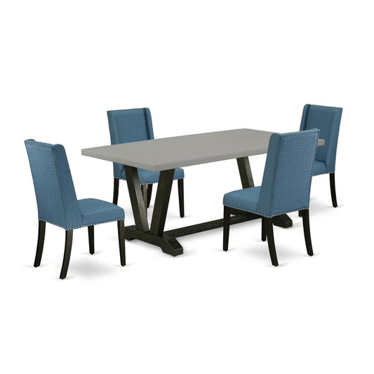 5-Piece Dinette Set Included 4 Dining Room Chairs Upholstered Nails Head Seat And Stylish Chair Back And Rectangular Dining Dining Table By East West Furniture | Dining Sets | Modishstore