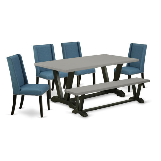 6-Piece Dining Room Set - 4 Parson Chairs, An Amazing Bench And A Rectangular Small Dining Table Hardwood Frame By East West Furniture | Dining Sets | Modishstore