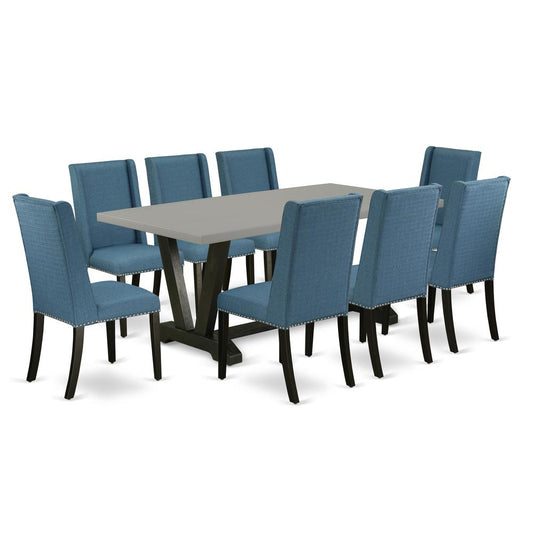 9-Piece Dining Table Set - 8 Parson Dining Chairs And Dining Table Hardwood Frame By East West Furniture | Dining Sets | Modishstore