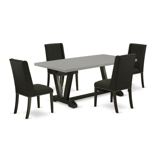 5-Pc Mid Century Dining Table Set Included 4 Kitchen Parson Chairs Upholstered Seat And Stylish Chair Back And Rectangular Dinette Table By East West Furniture | Dining Sets | Modishstore