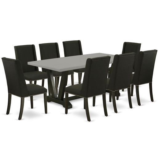9-Piece Small Dining Table Set - 8 Parson Dining Chairs And A Rectangular Dining Table Solid Wood Structure By East West Furniture | Dining Sets | Modishstore