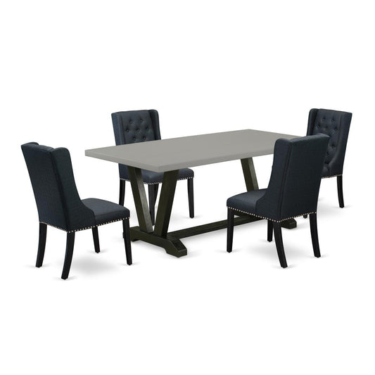 5 Piece Dining Set Consists Of 4 Black Linen Fabric Dining Room Chairs By East West Furniture | Dining Sets | Modishstore