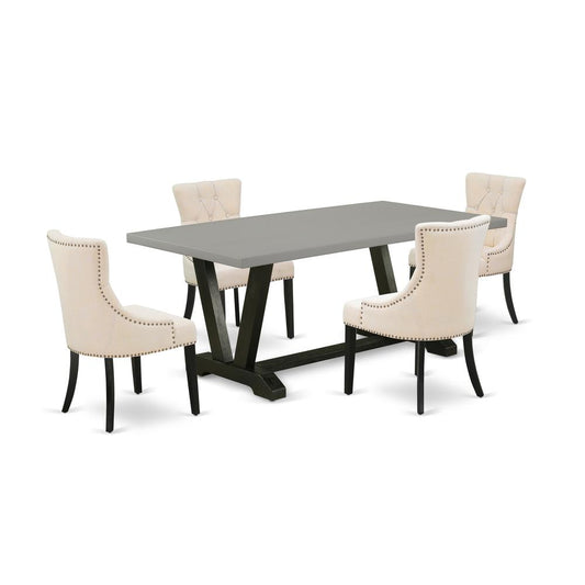 5-Pc Dinette Set - 4 Parson Chairs And 1 Modern Rectangular Cement Wood Dining Table Top By East West Furniture | Dining Sets | Modishstore