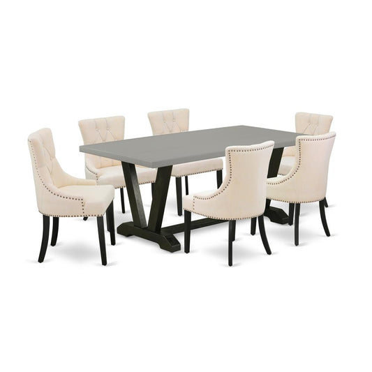 7-Pc Kitchen Dining Set - 6 Dining Chairs And 1 Modern Rectangular Cement Wood Dining Table Top By East West Furniture | Dining Sets | Modishstore