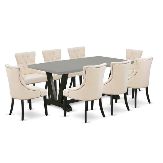 9-Pc Kitchen Dining Set - 8 Kitchen Parson Chairs And 1 Modern Rectangular Cement Dining Table Top By East West Furniture | Dining Sets | Modishstore