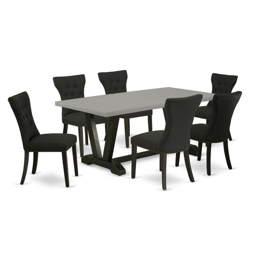 7-Pc Modern Dining Set - 6 Dining Chairs And 1 Modern Rectangular Cement Kitchen Dining Table Top By East West Furniture | Dining Sets | Modishstore