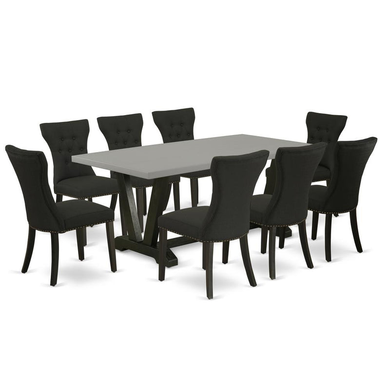 9-Pc Kitchen Dining Room Set - 8 Dining Chairs And 1 Modern Cement Dining Room Table Top By East West Furniture | Dining Sets | Modishstore