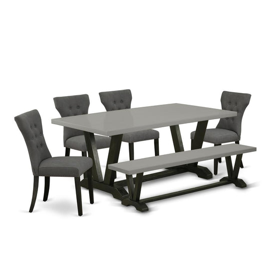6-Piece Dinette Set - 4 Parson Dining Chairs, A Lovely Bench And Dining Table Solid Wood Structure By East West Furniture | Dining Sets | Modishstore