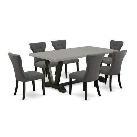7-Piece Dining Room Table Set - 6 Dining Chairs And Small A Rectangular Table Hardwood Structure By East West Furniture | Dining Sets | Modishstore