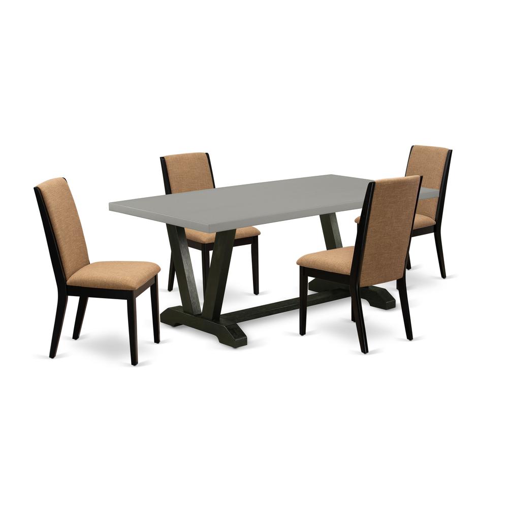 5-Piece Fashionable Rectangular Dining Room Table Set A Great Cement Color Rectangular Table Top And 4 Awesome Linen Fabric Padded Chairs By East West Furniture | Dining Sets | Modishstore