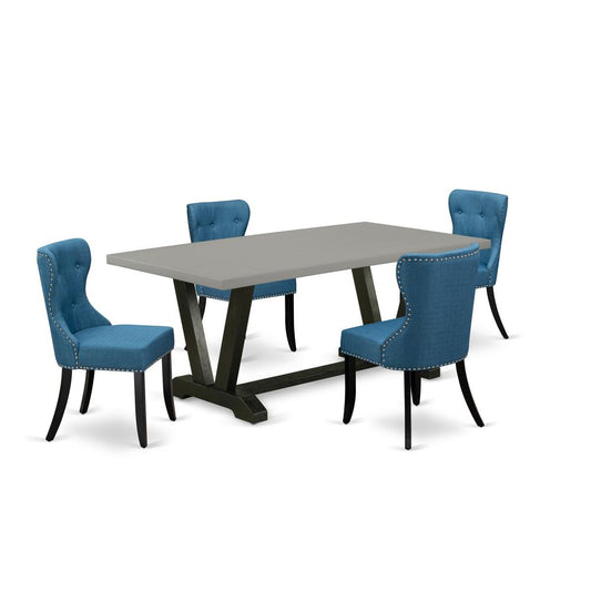 5-Pc Modern Dining Table Set- 4 Parson Dining Chairs By East West Furniture | Dining Sets | Modishstore